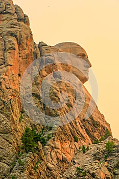 Mount Rushmore Washington's profile at sunrise