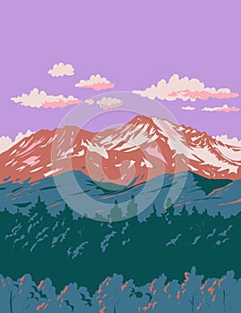 Mount Shasta Volcano in Siskiyou County California WPA Poster Art