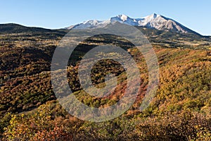 Mount Sopris 12,965 with an early autumn snow, Colorado.