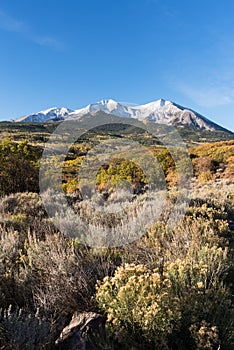 Mount Sopris 12,965 with an early autumn snow, Colorado.