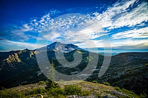 Mount St. Helens volcano and the blast zone landscape