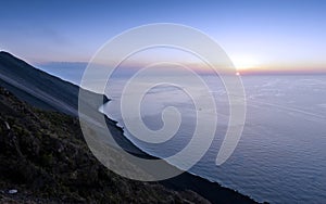 Mount Stromboli and sunset