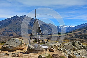 Mount Sunday and surrounding mountain ranges, used in filming Lord of the Rings movie Edoras scene, in New Zealand