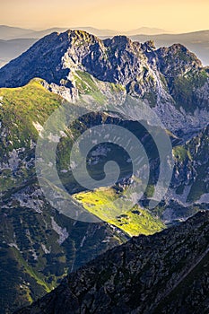 The Mount Swinica, Svinica, (Poland) seen from the Krivan peak (Slovakia) in the Tatra Mountains