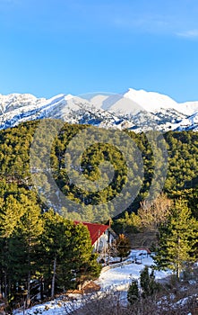 Mount Taygetos covered by snow