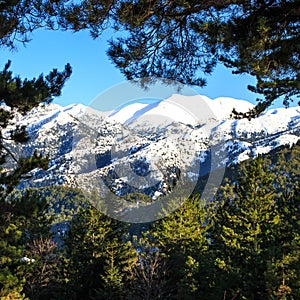 Mount Taygetos covered by snow