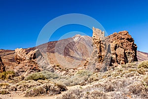 Mount Teide between Roques de Garcia, Tenerife, Spain.