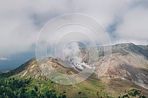 Mount Usu, active volcano at the south of Lake Toya, Hokkaido, j