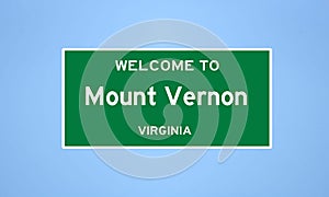 Mount Vernon, Virginia city limit sign. Town sign from the USA