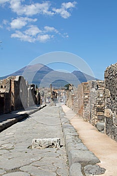 Mount Versuvius from a street in Pompeii