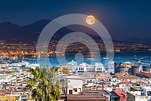 Mount Vesuvius, Naples and Bay of Naples, Italy. Opposites in nature: day and night, light and darkness