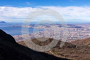 Mount Vesuvius - Panoramic view from volcano Mount Vesuvius on the bay of Naples, Province of Naples, Campania , Italy, Europe