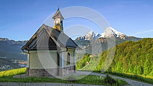 Mount Watzmann and traditional Kirchleitn chapel