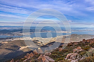 Mount Wellington above the Hobart City, Tasmania, Australia