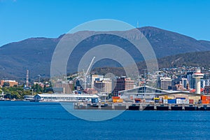 Mount Wellington above port of Hobart in Australia