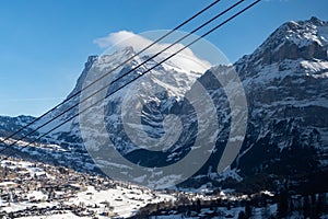 Mount Wetterhorn covered with snow in Grindelwald in Switzerland