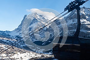 Mount Wetterhorn covered with snow in Grindelwald in Switzerland