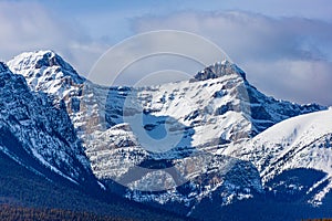 Mount Whyte and Mount Niblock in Winter at Lake Louise in Banff National Park, Alberta, Canada photo