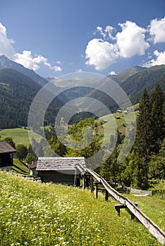 Mountaiin valley village in Austrian Alps