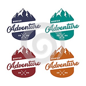 Mountain adventure badge, label, emblem or logo design vector template. outdoor activities icon. hiking/climbing icon