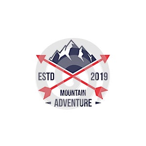 Mountain adventure badge, label, emblem or logo design vector template. outdoor activities icon. hiking/climbing icon