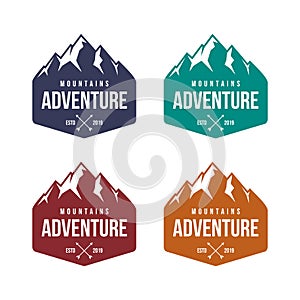 Mountain adventure badge, label, emblem or logo design vector template. outdoor activities icon. hiking/climbing icon