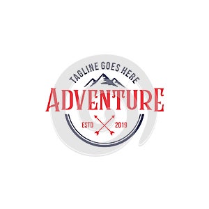 Mountain adventure badge, label, emblem or logo design vector template. outdoor activities icon. hiking/climbing icon