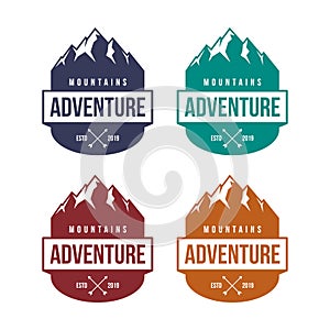 Mountain adventure badge, label, emblem or logo design vector template. outdoor activities icon. hiking/climbing icon