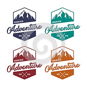 Mountain adventure badge, label, emblem or logo design vector template. outdoor activities icon. hiking/climbing icon