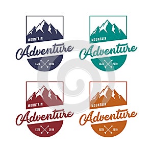 Mountain adventure badge, label, emblem or logo design vector template. outdoor activities icon. hiking/climbing icon