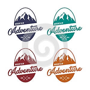 Mountain adventure badge, label, emblem or logo design vector template. outdoor activities icon. hiking/climbing icon