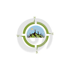 Mountain Adventure Logo Design Compass Icon. photo