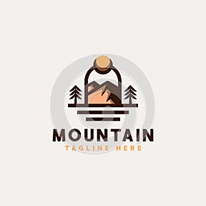 Mountain Adventure and Outdoor Vintage Logo Template. Badge or Emblem Style. Vector Illustration