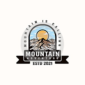 Mountain Adventure and Outdoor Vintage Logo Template. Badge or Emblem Style. Vector Illustration