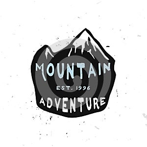 Mountain Adventure Vintage Label inside hand drawn shield