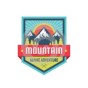 Mountain alpine adventure - vector logo template concept illustration. Expedition creative badge sign. Graphic design element