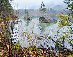 Mountain alpine autumn lake Hintersee, Berchtesgaden national park, Deutschland, Alps, Bavaria, Germany