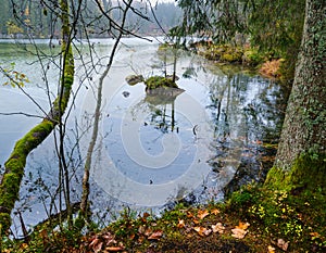 Mountain alpine autumn lake Hintersee, Berchtesgaden national park, Deutschland, Alps, Bavaria, Germany