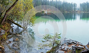 Mountain alpine autumn lake Hintersee, Berchtesgaden national park, Deutschland, Alps, Bavaria, Germany