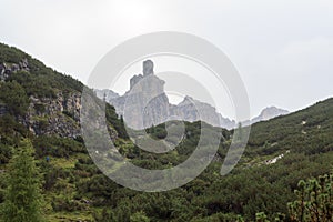 Mountain alps panorama in Brenta Dolomites with clouds, Italy