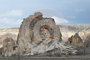 The mountain with ancient cave dwellings. Gereme, Turkey