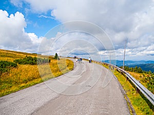 Mountain asphalt road near Praded in Hruby Jesenik Montains, Czech Republic