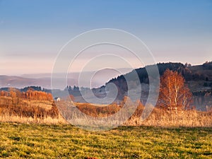 Mountain autumnal landscape, Sudetes mountain, Poland, Europe.