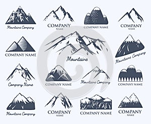 Mountain badge travel hill outdoor mountaineering symbol vector set