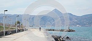 Mountain and Beach landscapes in Heraklion City on Crete Island with yachts and boats in Greece.