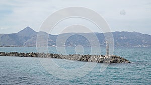 Mountain and Beach landscapes in Heraklion City on Crete Island with yachts and boats in Greece.