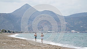 Mountain and Beach landscapes in Heraklion City on Crete Island with yachts and boats in Greece.