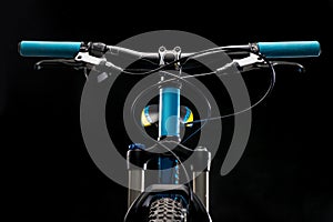 Mountain bicycle photography in studio, cushioning bike frame parts, handle bar and brakes