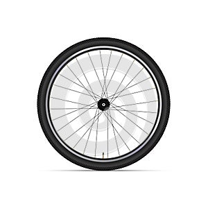 Mountain Bicycle Wheel with Polished Rims. 3D Realistic Vector Illustration