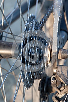 Mountain bike cassette close-up. Bicycle transmission element